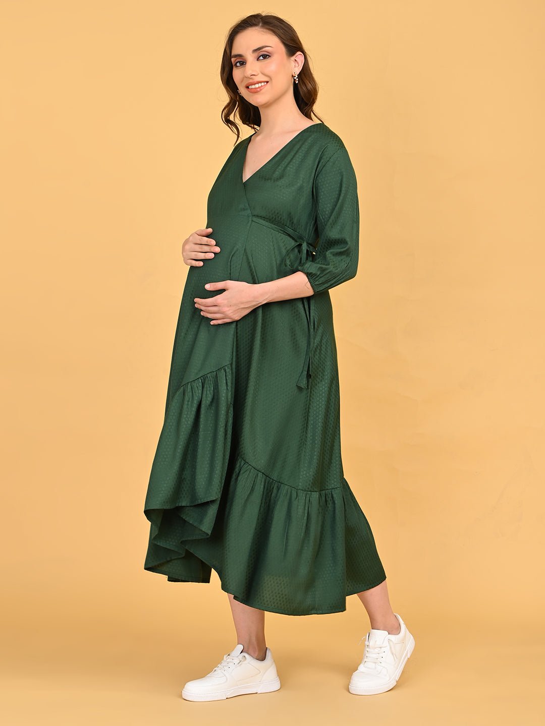  Leaf Me Breathless Maternity Wrap Dress Green