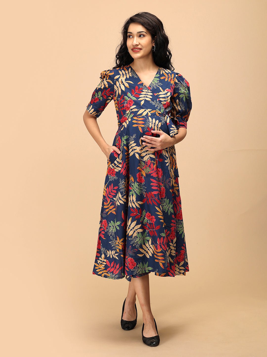  Leaf the Drama Maternity and Nursing Wrap Dress Multi
