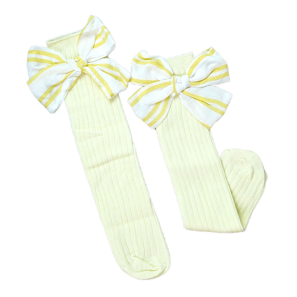 Little Surprise Box Lemon Yellow Striped 3d Big Bow Socks For Kids