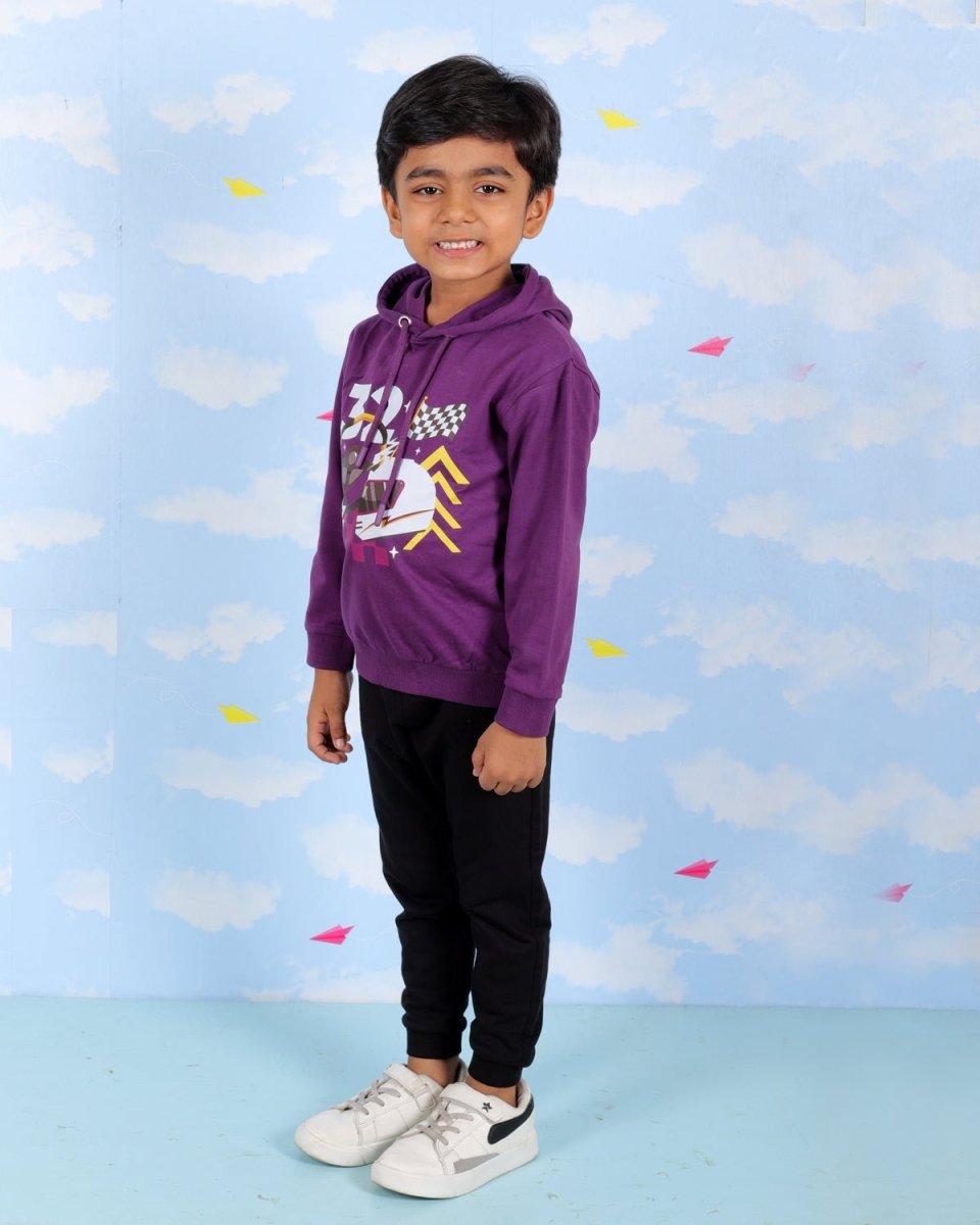 Purple Let's Go Race Hooded Sweatshirt For Boys