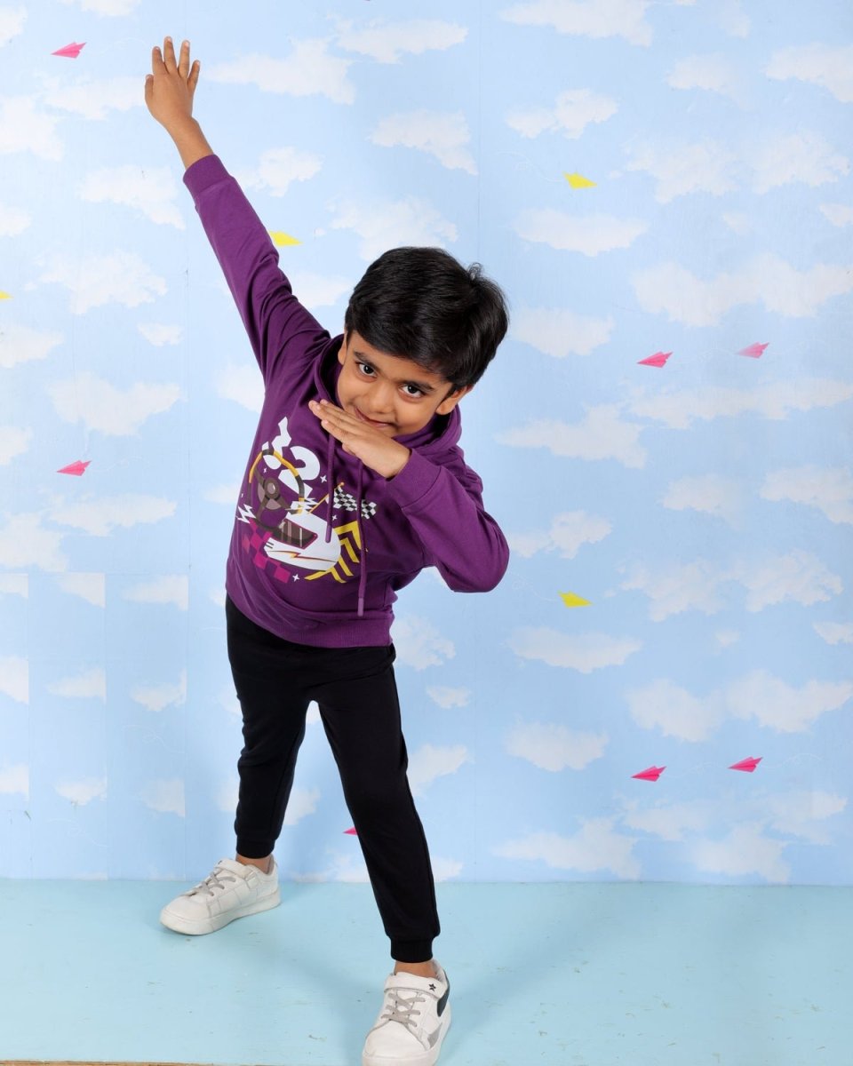 Purple Let's Go Race Hooded Sweatshirt For Boys
