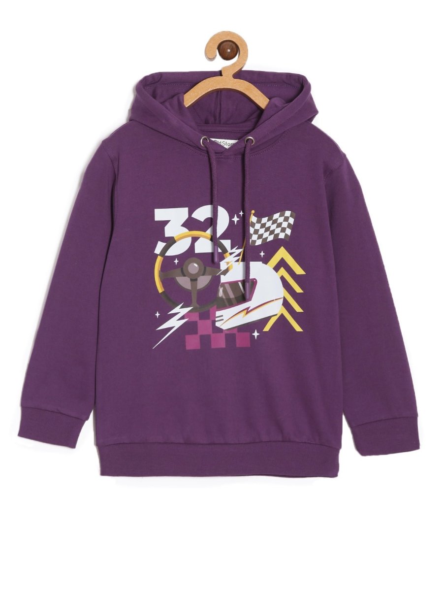 Purple Let's Go Race Hooded Sweatshirt For Boys