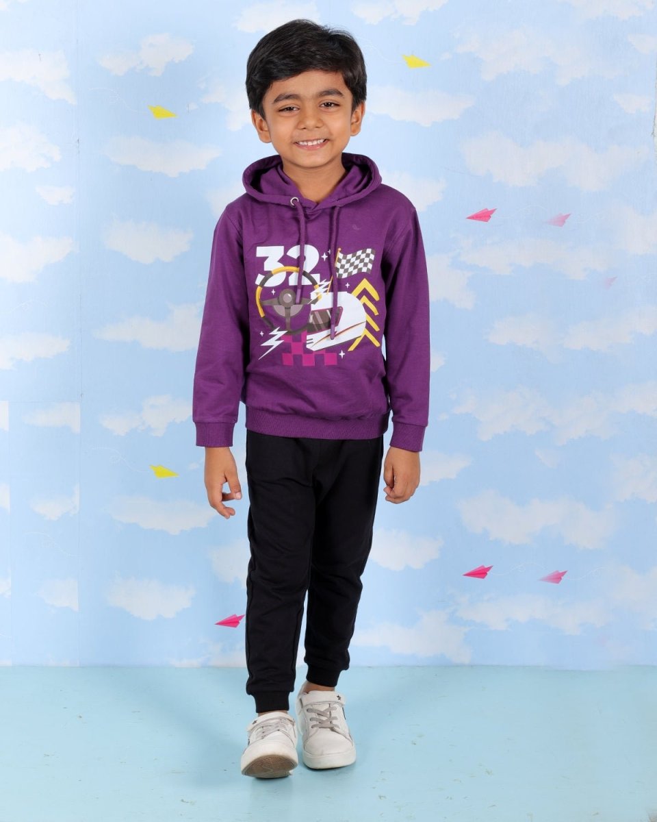 Purple Let's Go Race Hooded Sweatshirt For Boys