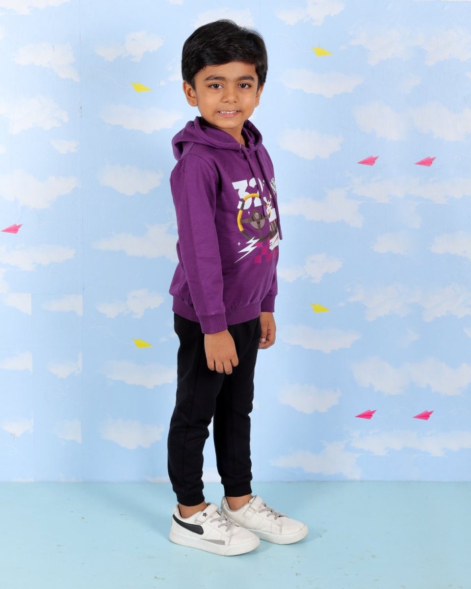 Purple Let's Go Race Hooded Sweatshirt For Boys