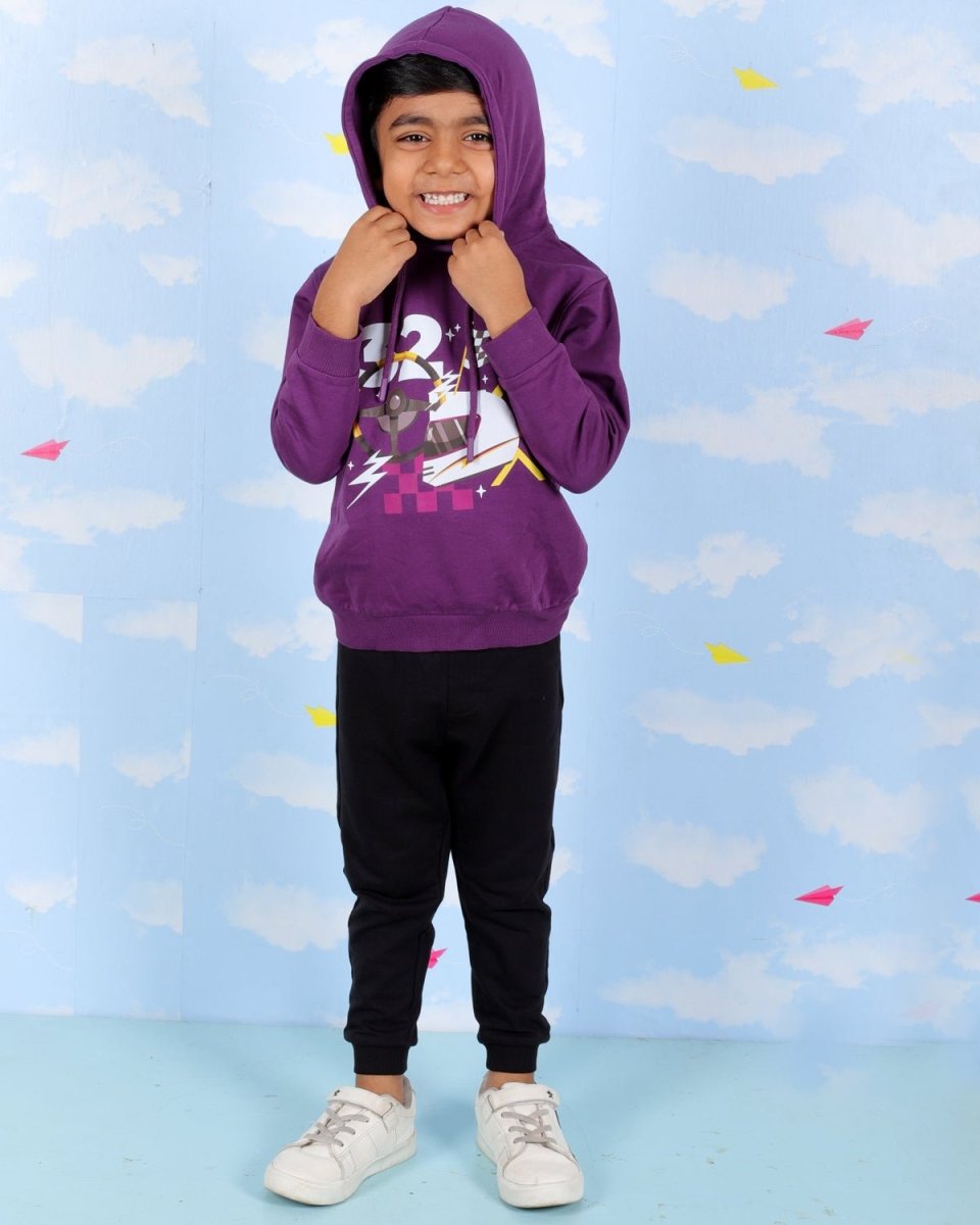 Purple Let's Go Race Hooded Sweatshirt For Boys