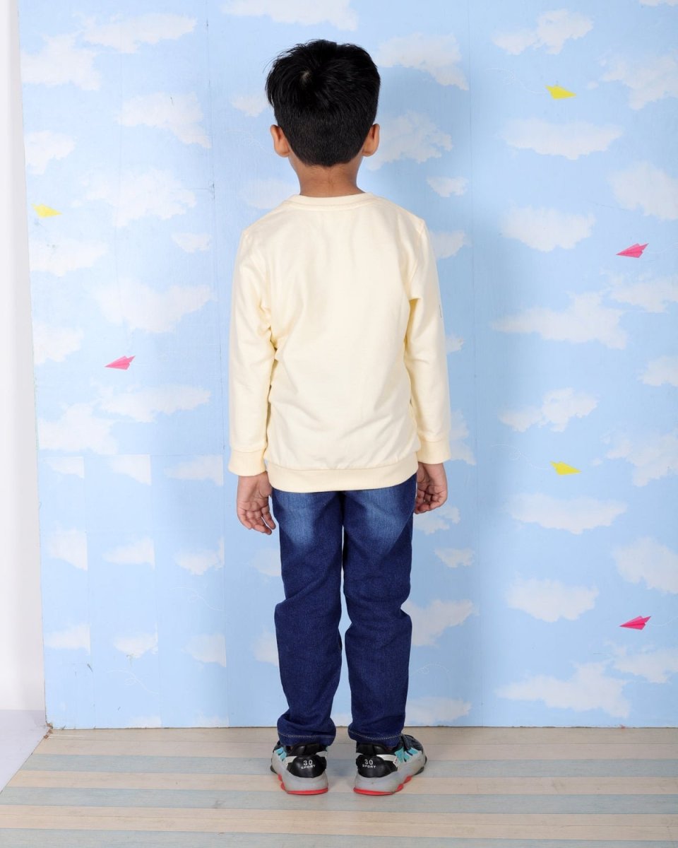 Beige Let's Rock Tiger Print Sweatshirt For Boys