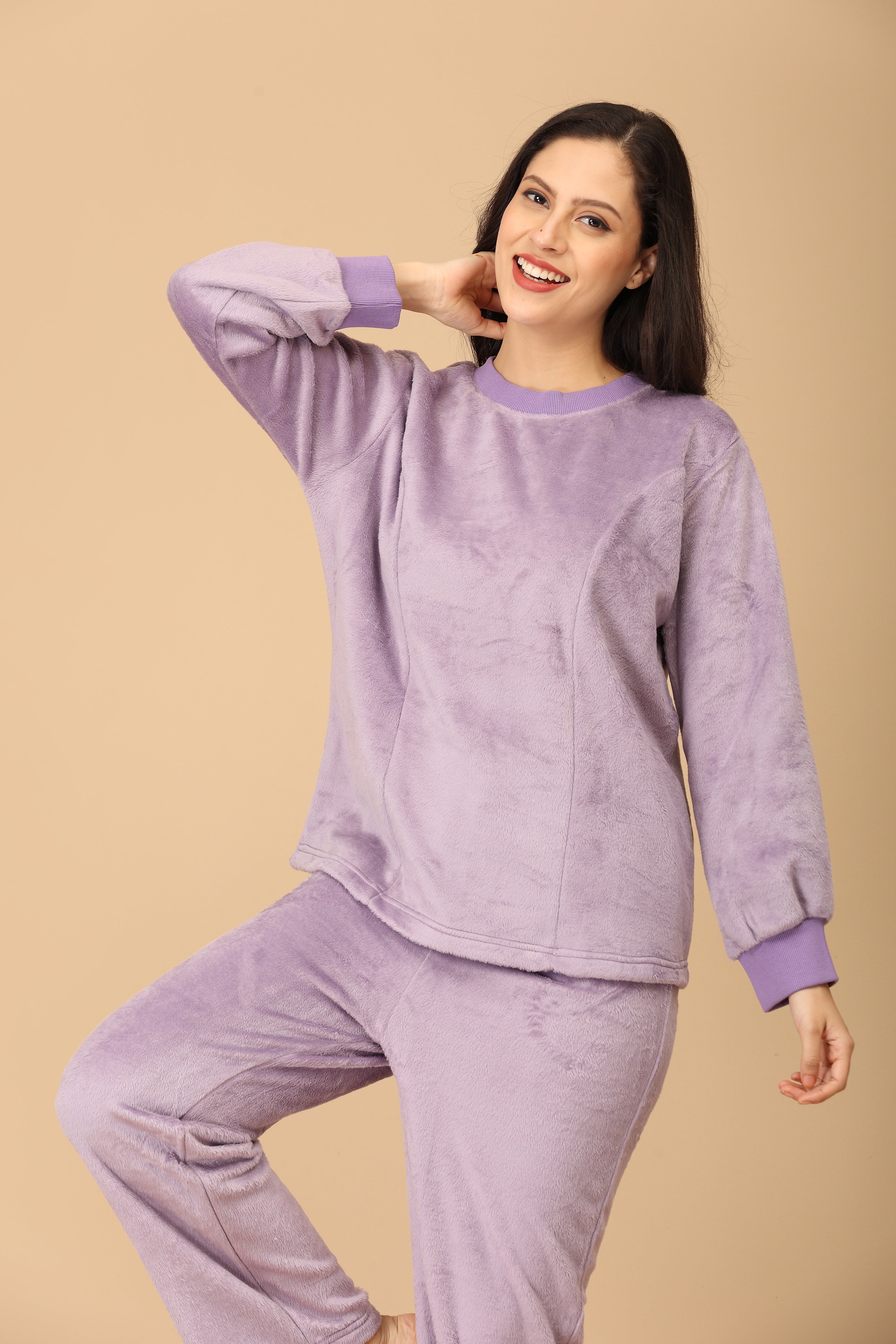  Lilac Fluffies Womens Fleece Night Suit Purple