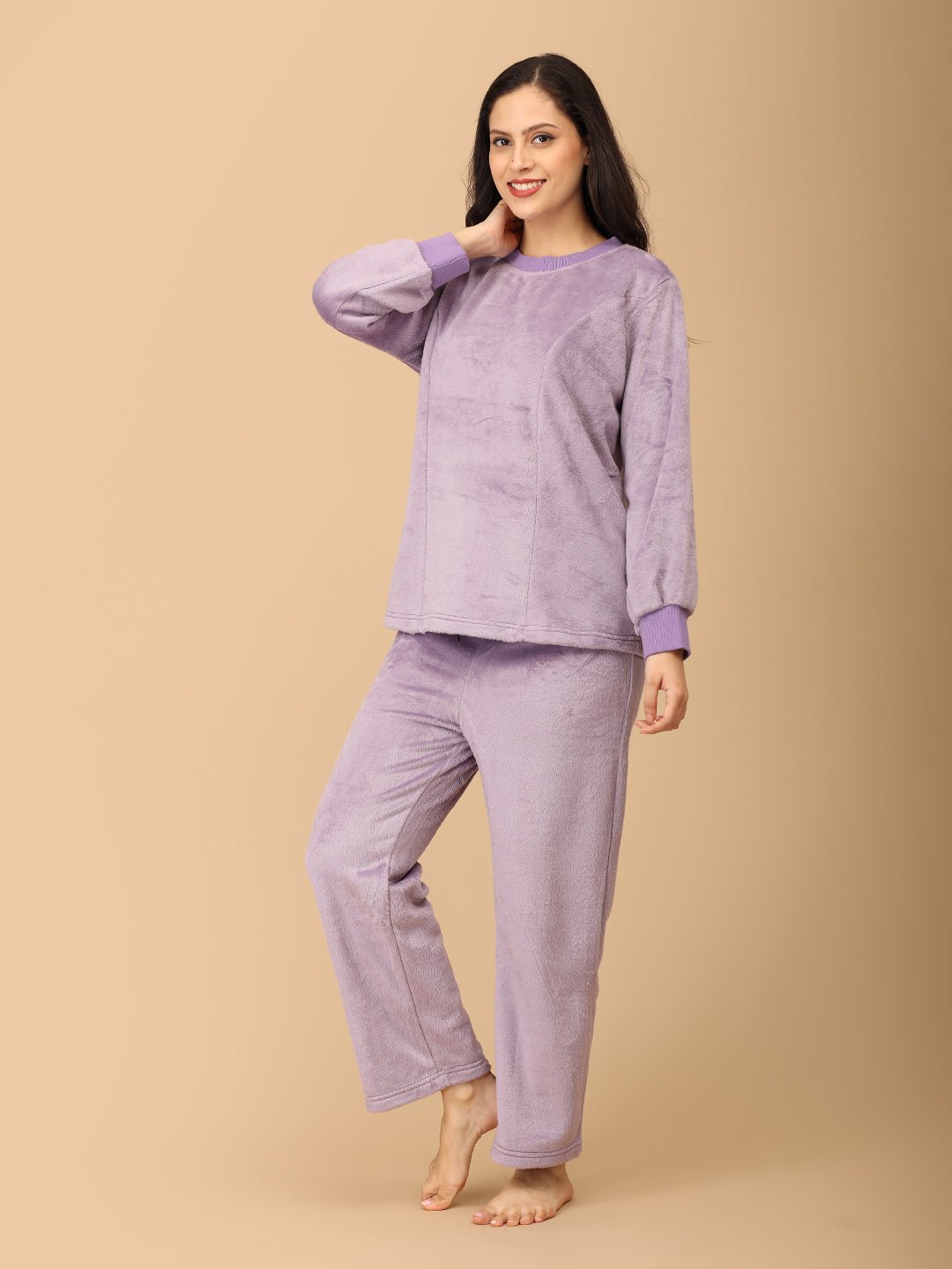  Lilac Fluffies Womens Fleece Night Suit Purple