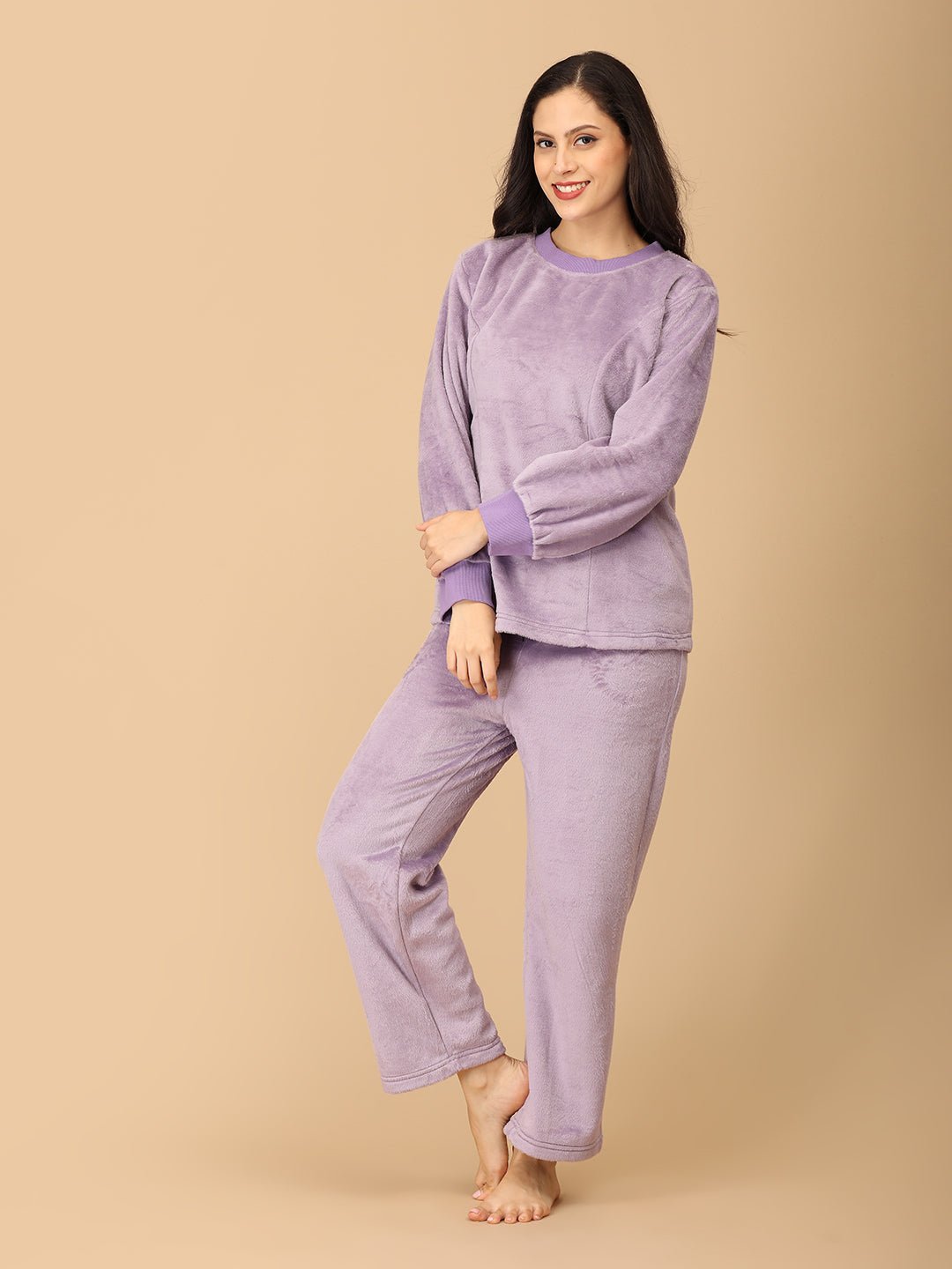  Lilac Fluffies Womens Fleece Night Suit Purple