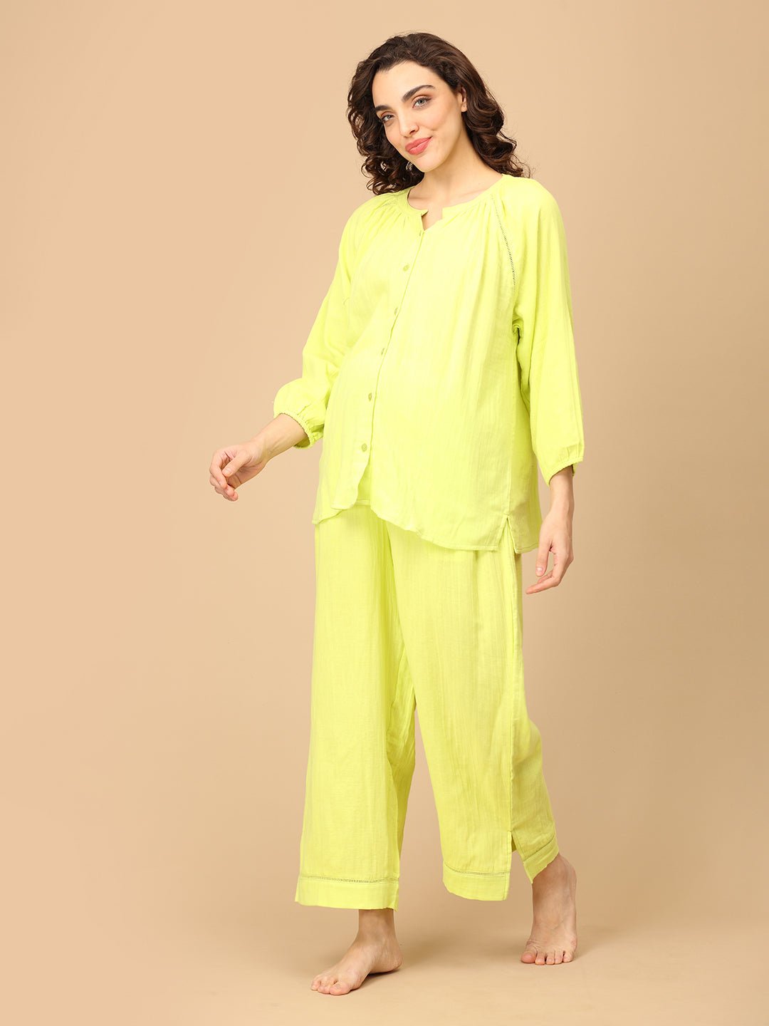 Lime-o-Clock Maternity and Nursing Nightwear Set Lime