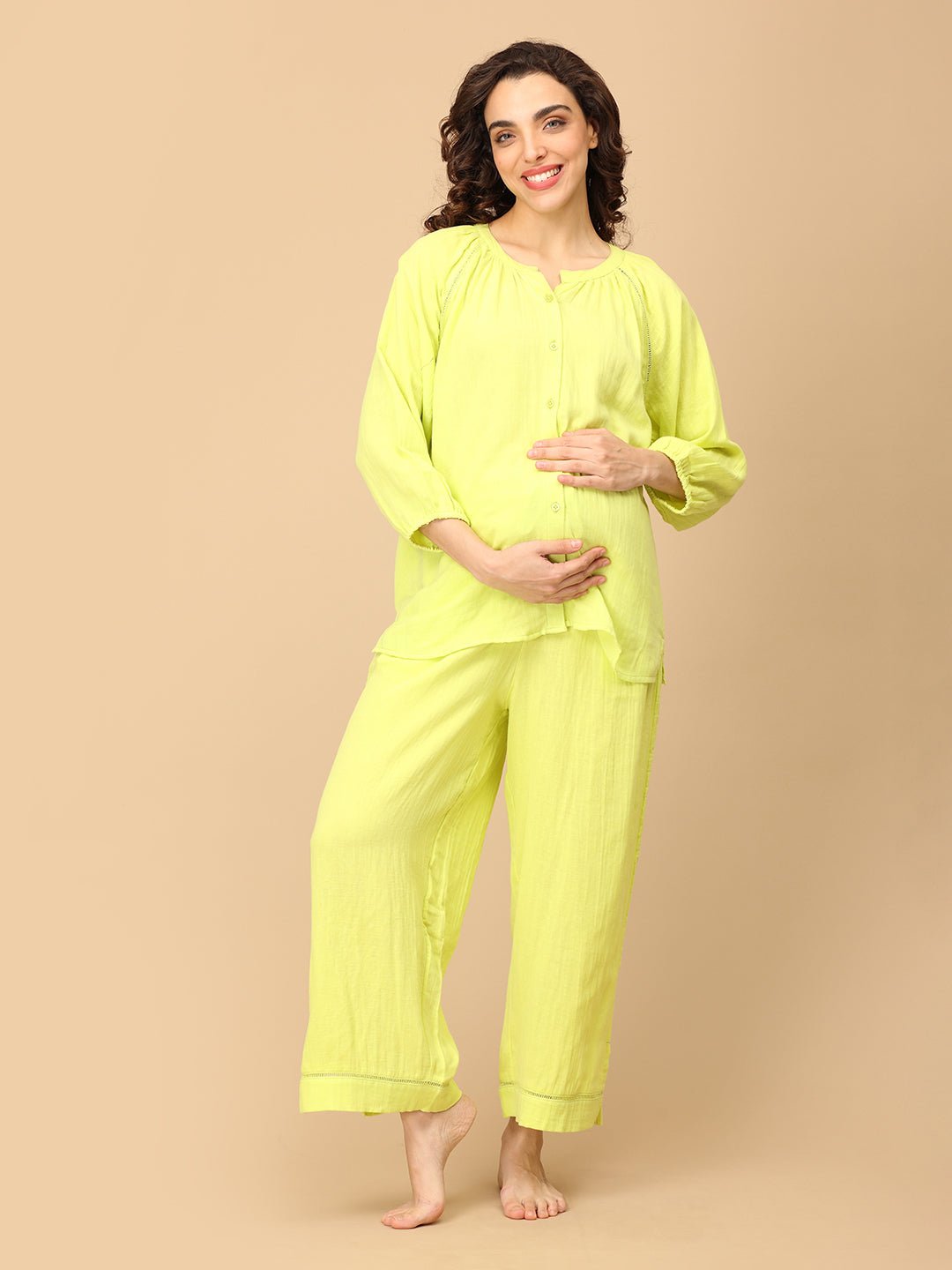  Lime-o-Clock Maternity and Nursing Nightwear Set Lime