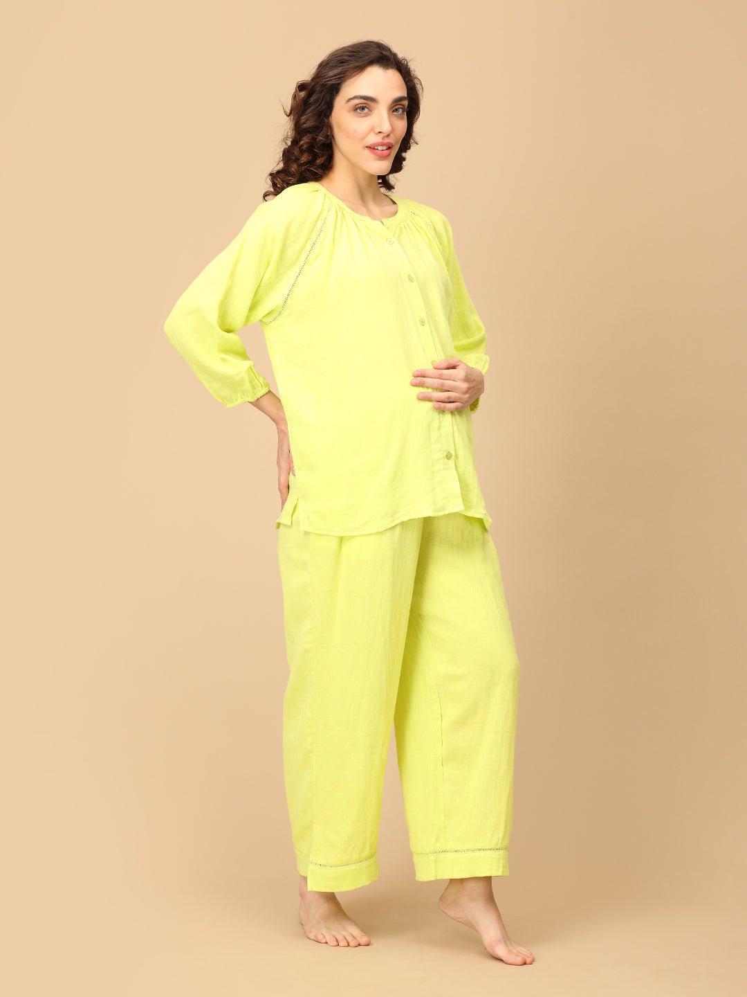 Lime-o-Clock Maternity and Nursing Nightwear Set Lime