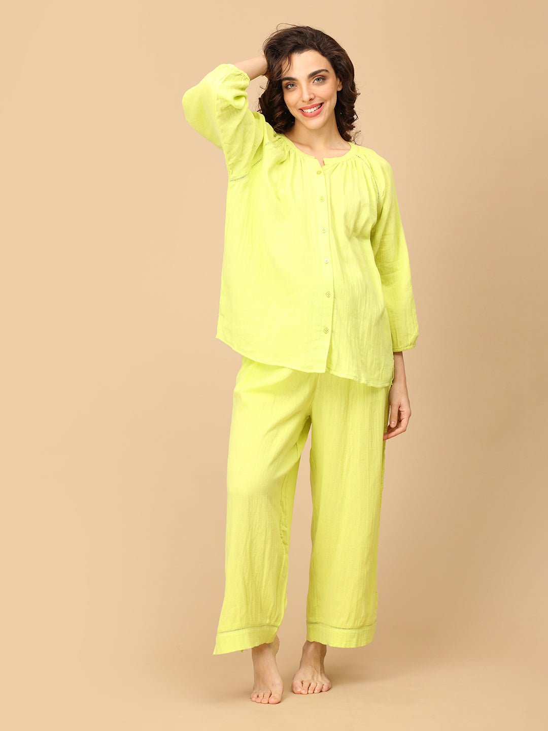  Lime-o-Clock Maternity and Nursing Nightwear Set Lime