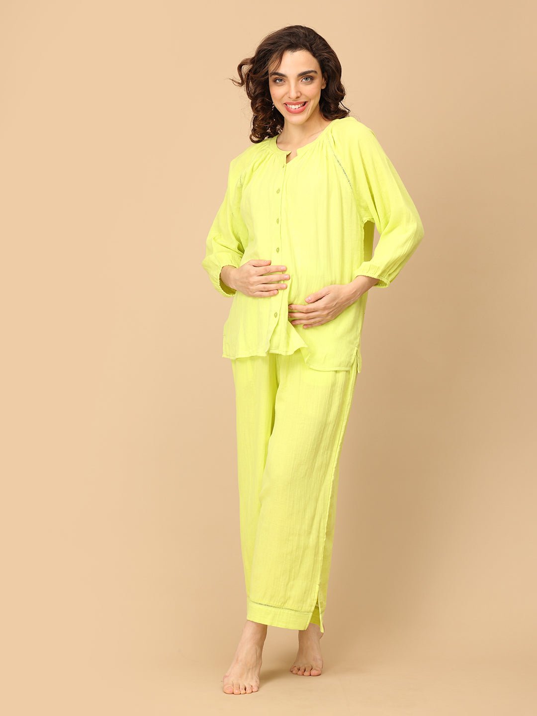  Lime-o-Clock Maternity and Nursing Nightwear Set Lime