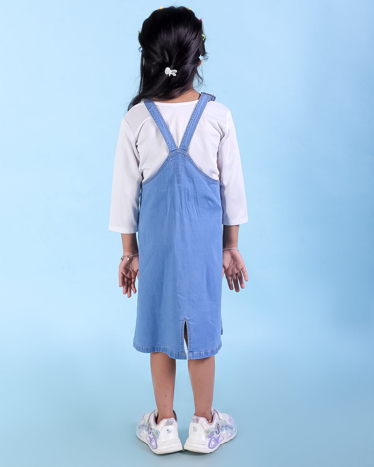 Blue Denim Heart Pocket Girls Pinafore Dress