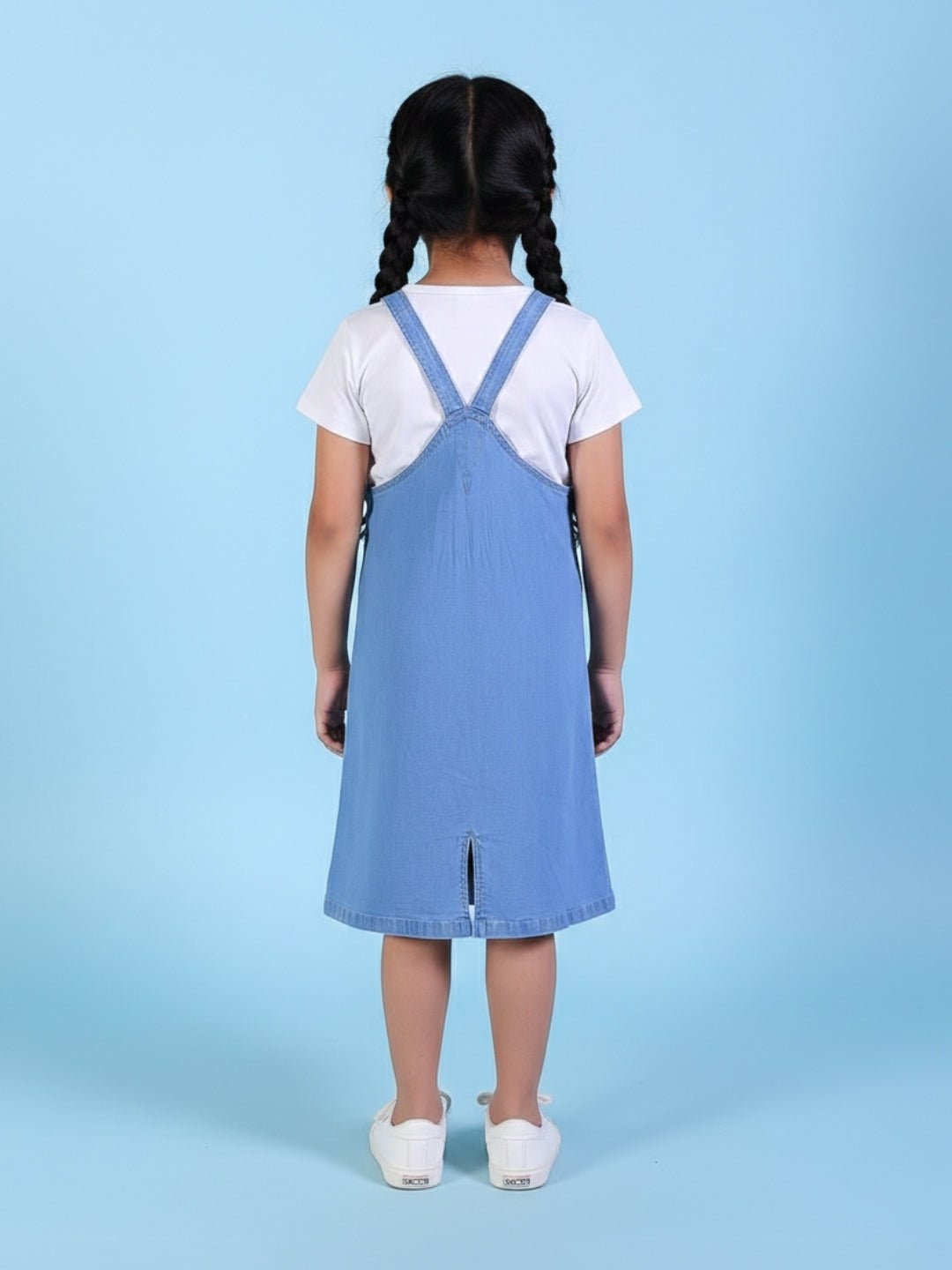 Blue Denim Heart Pocket Girls Pinafore Dress