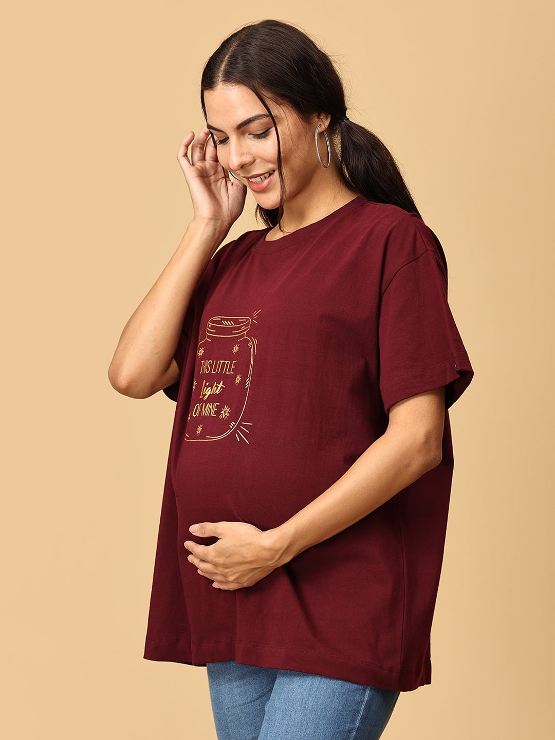  Little Light of Love Oversized Maternity and Nursing T shirt Maroon