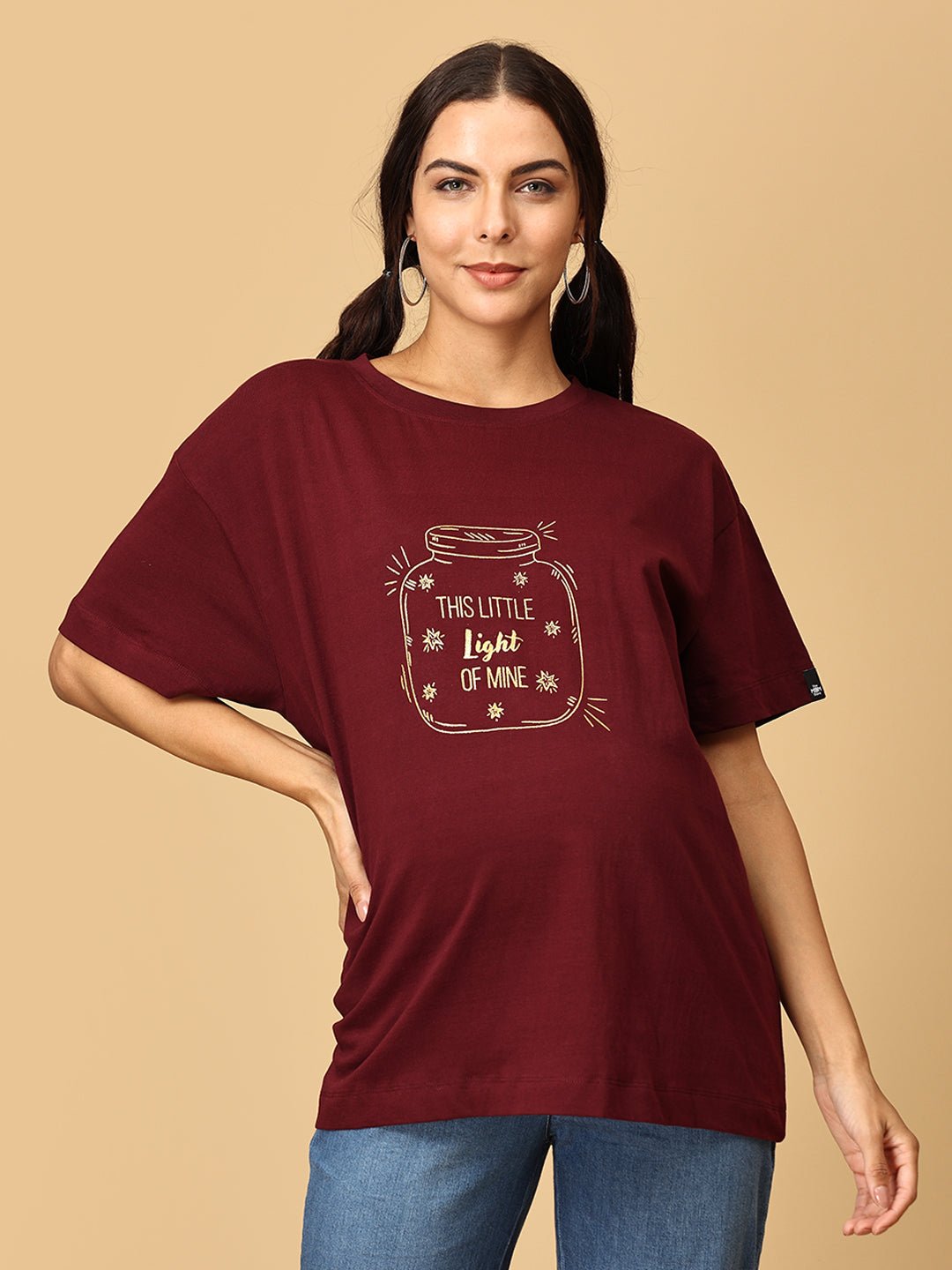  Little Light of Love Oversized Maternity and Nursing T shirt Maroon