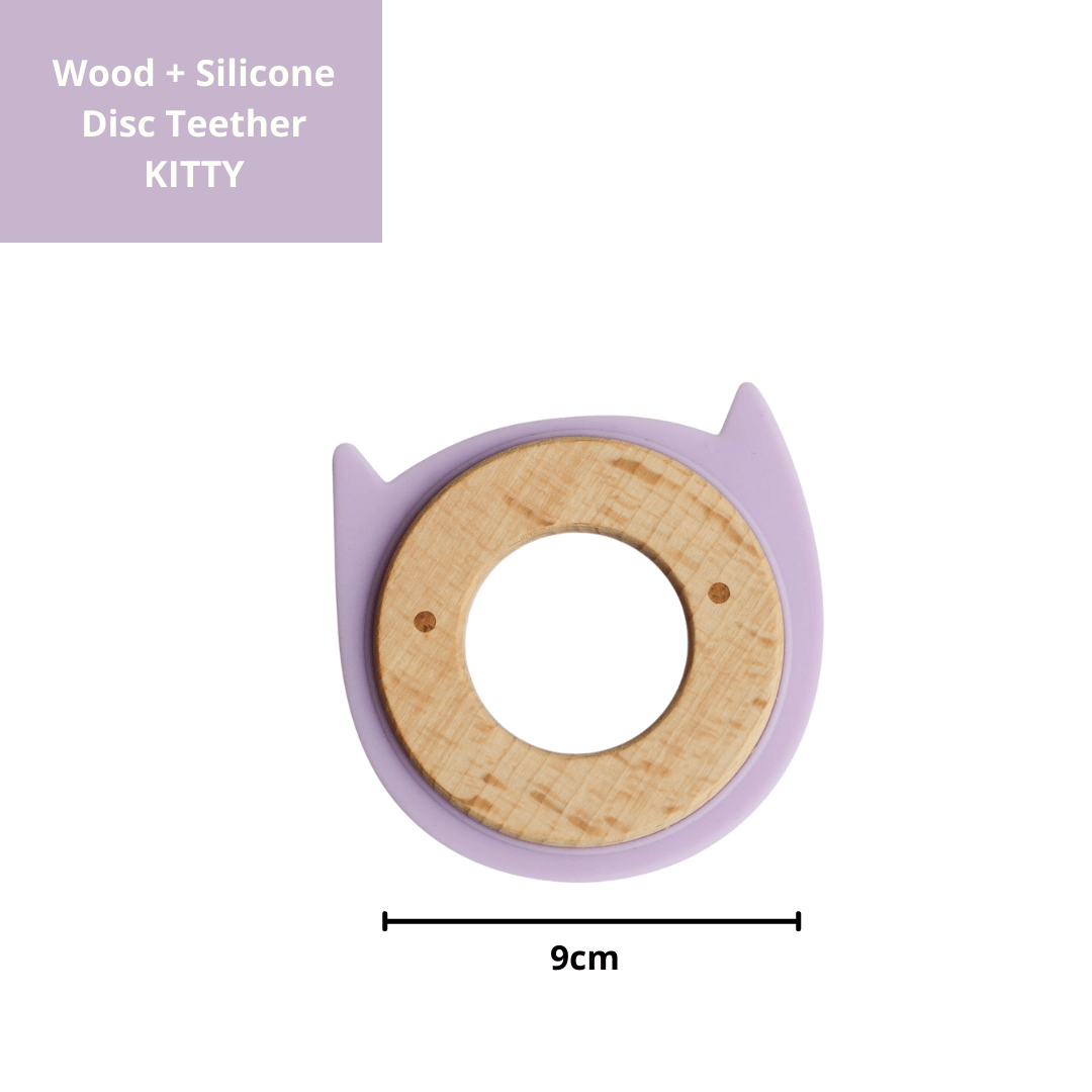 Little Rawr Kitty Purple Organic Wood Silicone Disc Teether For Babies