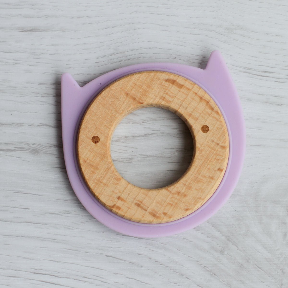 Little Rawr Kitty Purple Organic Wood Silicone Disc Teether For Babies