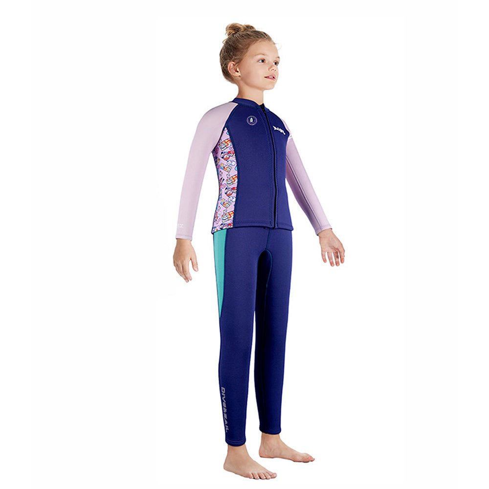 Purple Geometric Printed Kids Full Length UPF 50+ Swimwear With Free Washbag