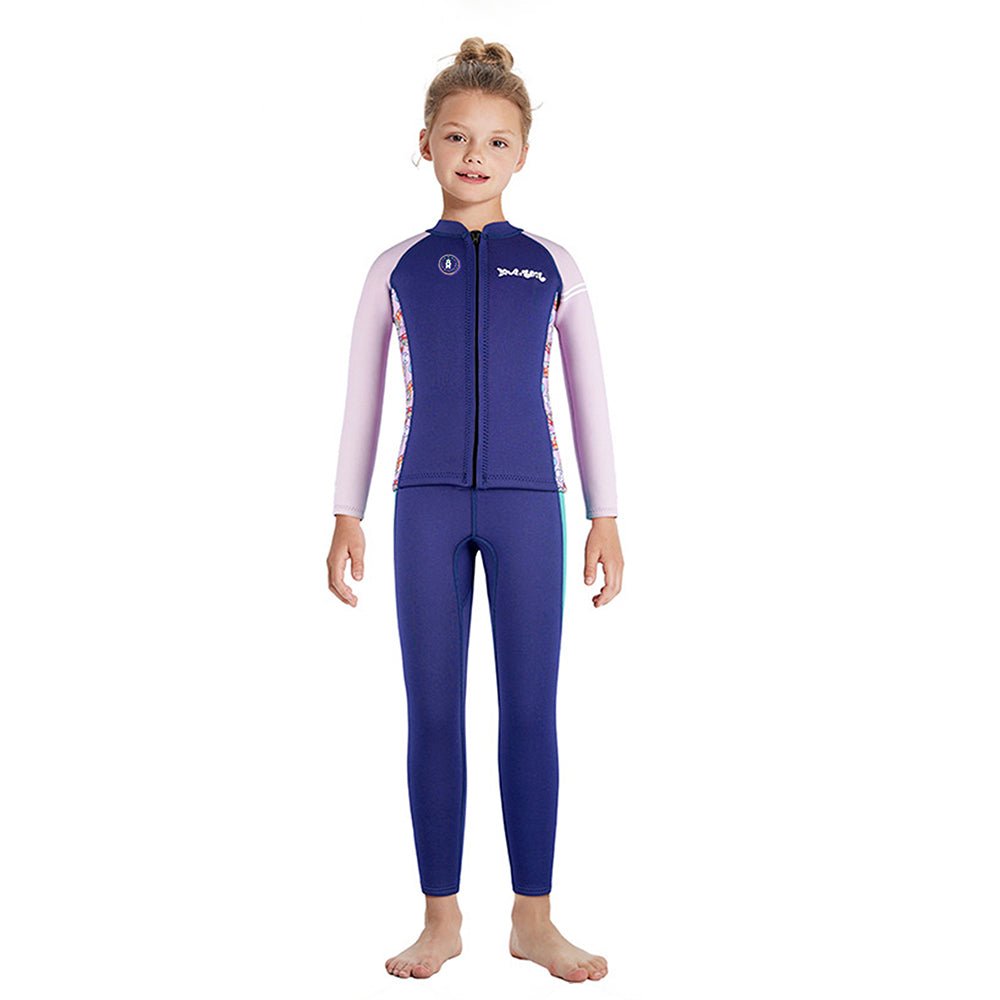 Purple Geometric Printed Kids Full Length UPF 50+ Swimwear With Free Washbag