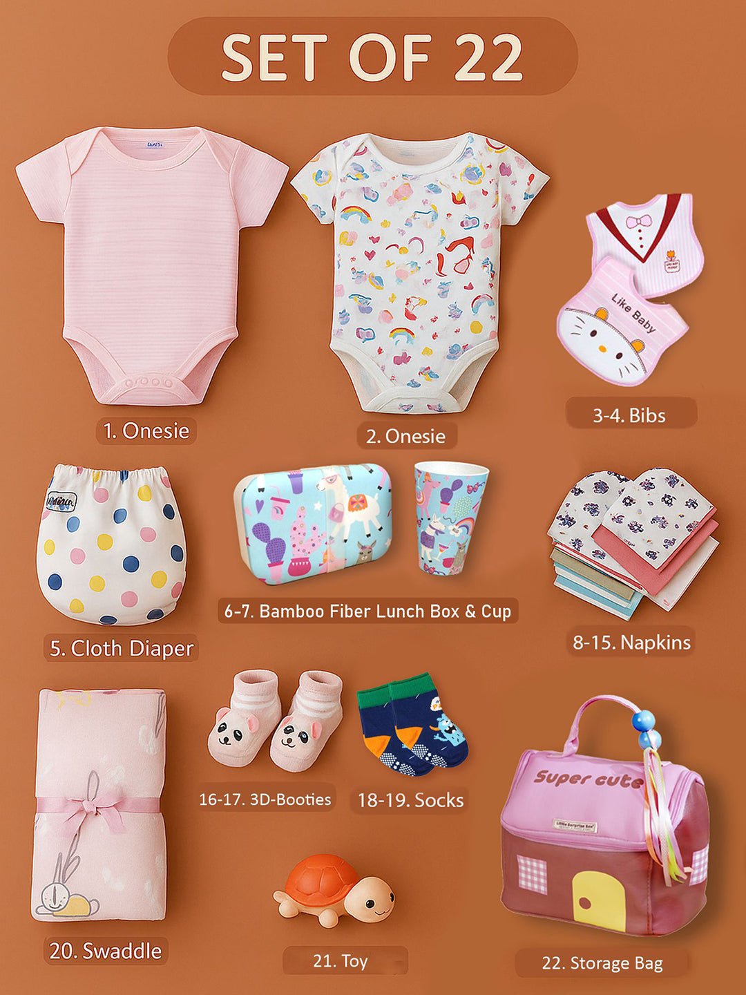 Blue Cute Home 22 PCS Newborn Baby Gift Box With Rompers And Swaddle