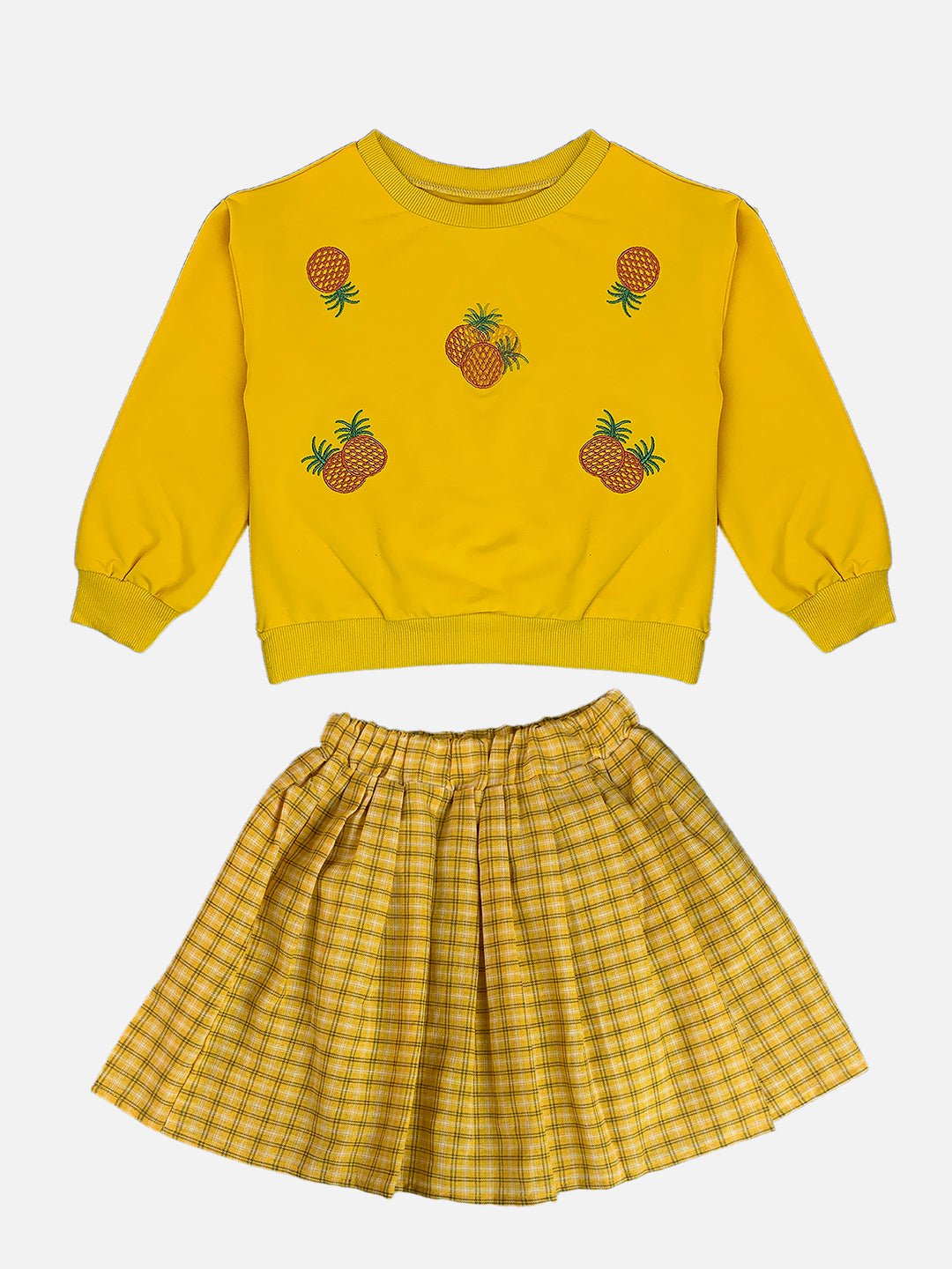 Little Surprise Box White Pineapple Sweatshirt Skirt Winterwear Set For Girls