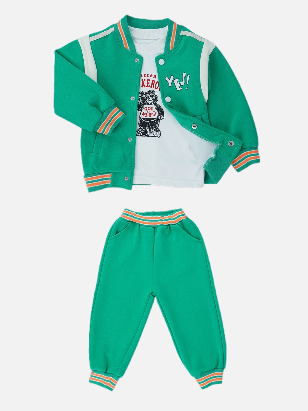 Green and Orange Varsity Jacket with Matching Tracks 3-Piece Set