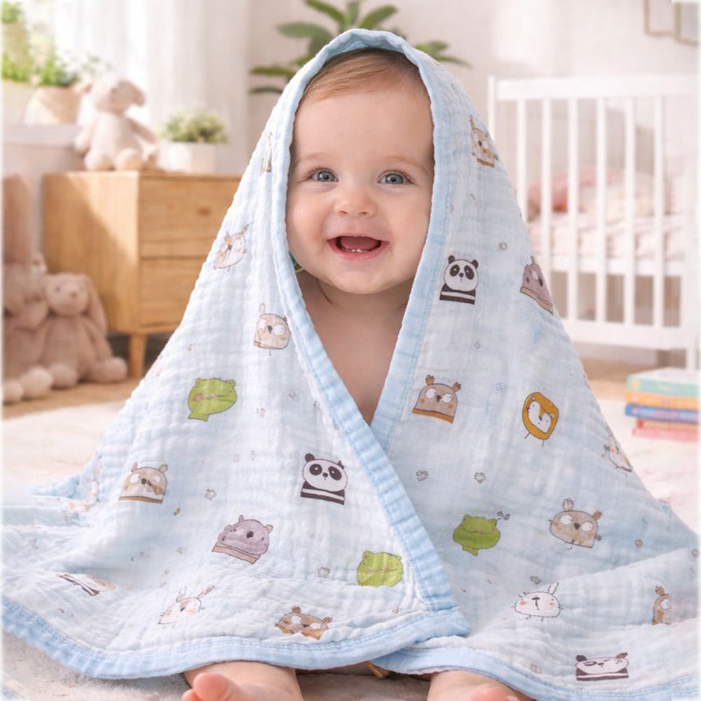 Blue Animal Kingdom 1 PC Kids Muslin Cotton Baby Blanket with Hood