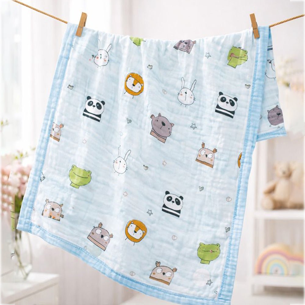 Blue Animal Kingdom 1 PC Kids Muslin Cotton Baby Blanket with Hood