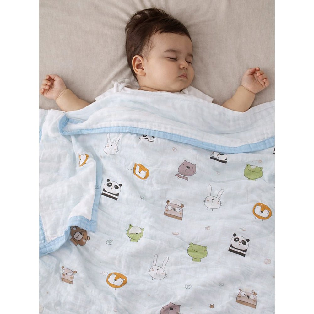 Blue Animal Kingdom 1 PC Kids Muslin Cotton Baby Blanket with Hood