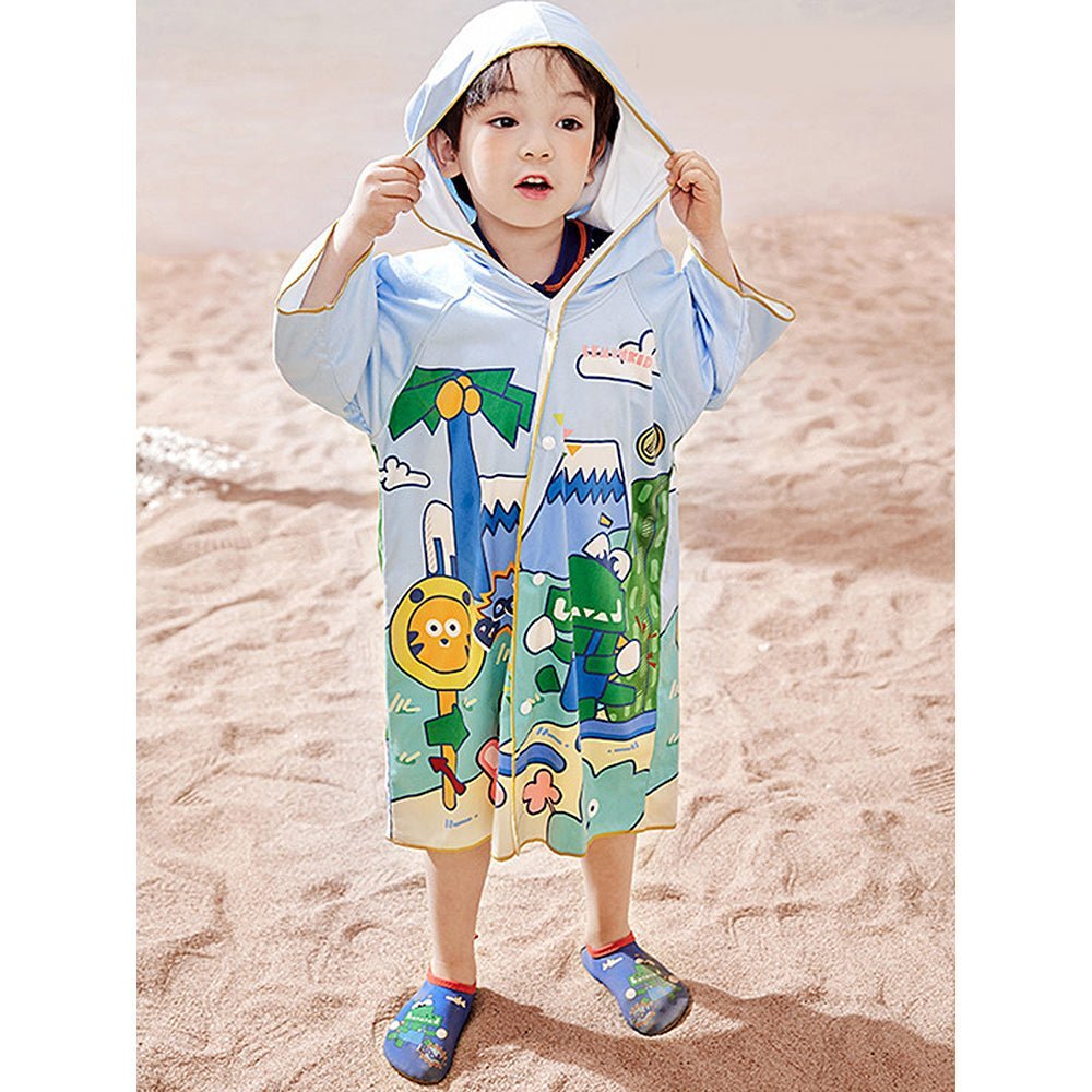 Blue Dino Kids Lightweight Microfibre Hooded Swim Poncho