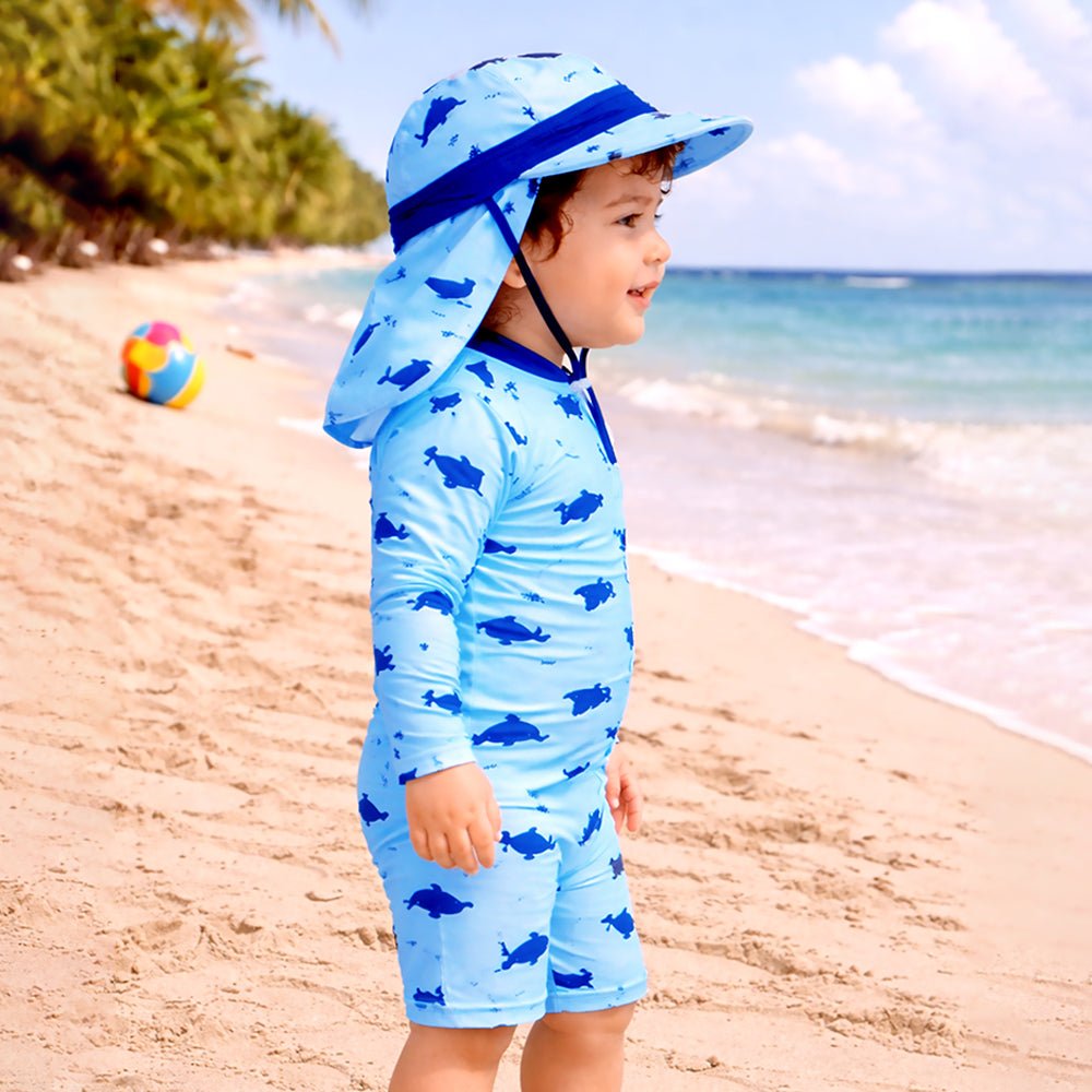Blue Dolphin Printed Kids Full Length Swimwear With Free Swim Bag