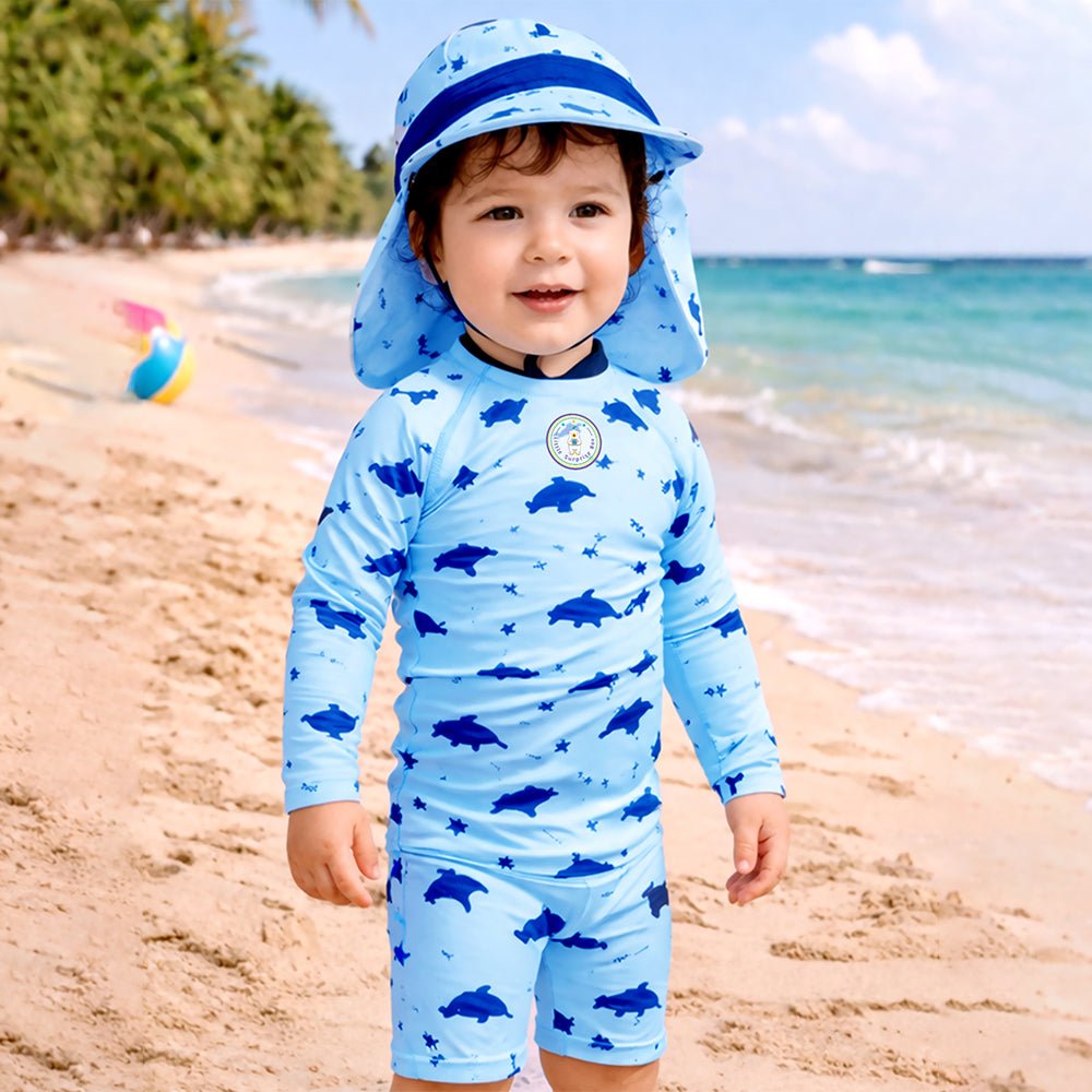 Blue Dolphin Printed Kids Full Length Swimwear With Free Swim Bag