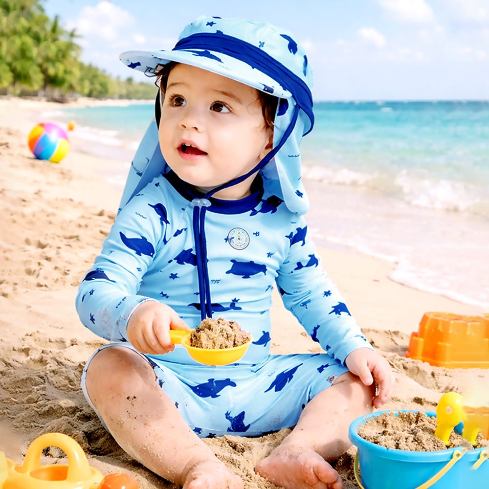 Blue Dolphin Printed Kids Full Length Swimwear With Free Swim Bag
