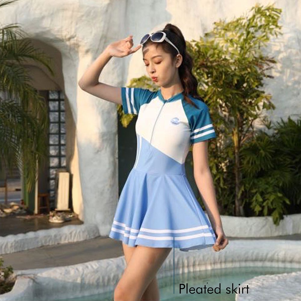 Color Block Girls Frock Style Polyester Spandex Swimwear
