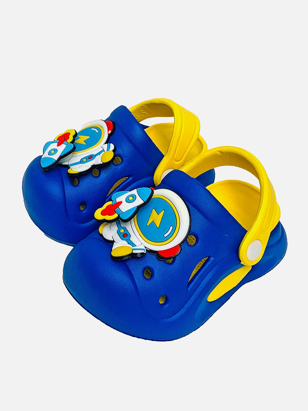 Little Surprise Box Blue Yellow Spinning Rocket Slip On Clogs For Toddlers