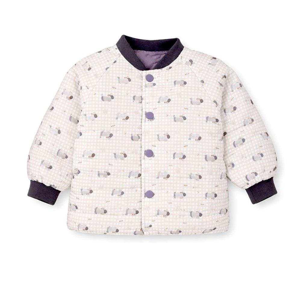 Little Surprise Box Cream Checkered Cute Dog Theme Winter Jacket For Kids