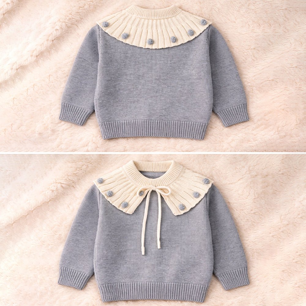 Little Surprise Box Cream Grey Dot Collar Winter Cardigan For Kids