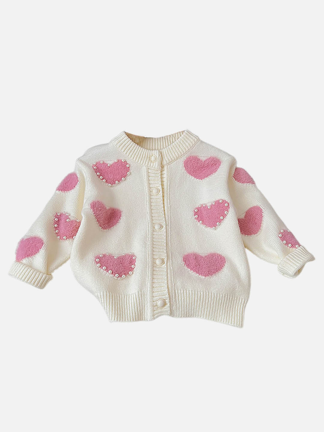 Little Surprise Box Cream Pearl Hearts Warmer Cardigan Sweater For Kids