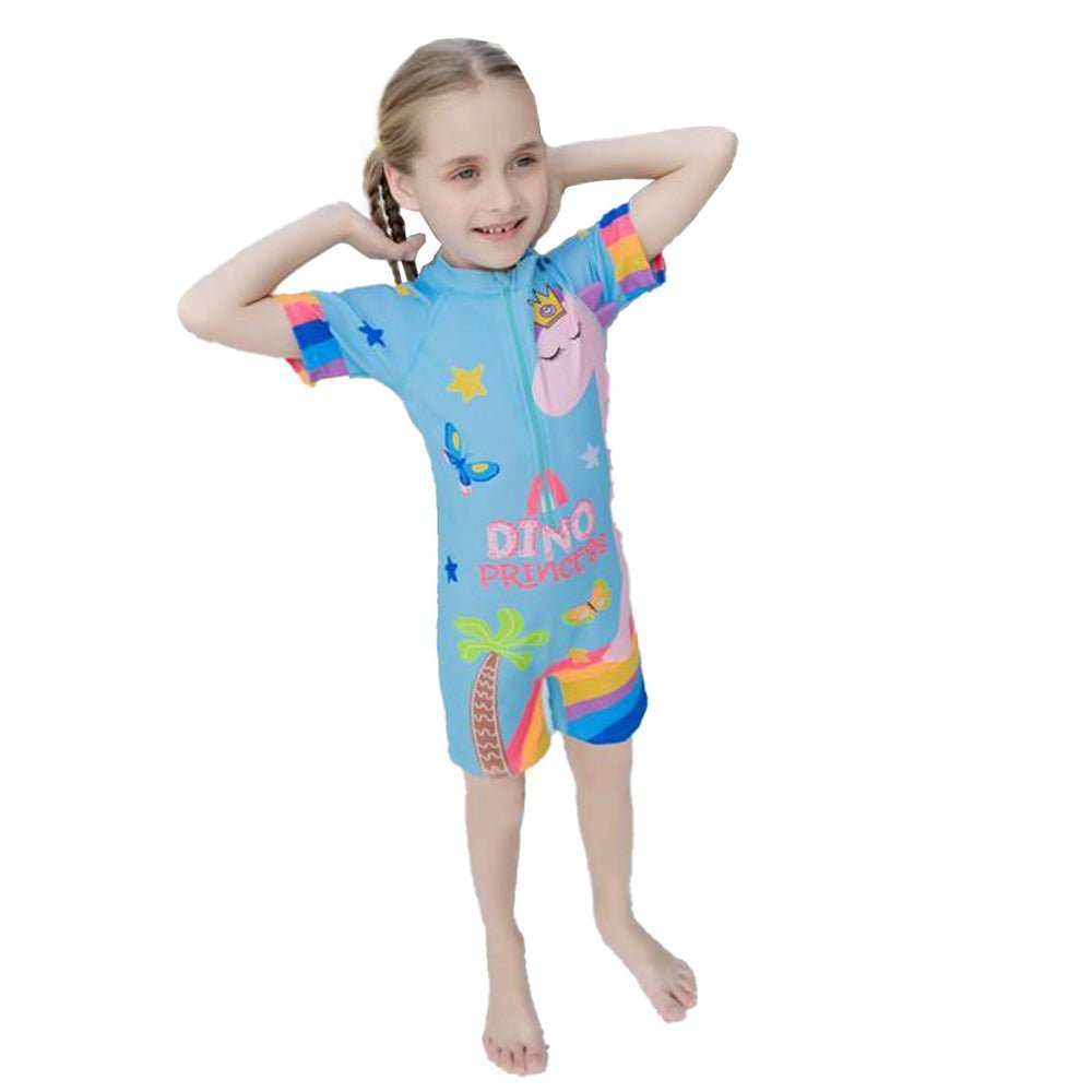 Blue Dino Princess Printed Kids Full Length UPF 50+ Swimwear
