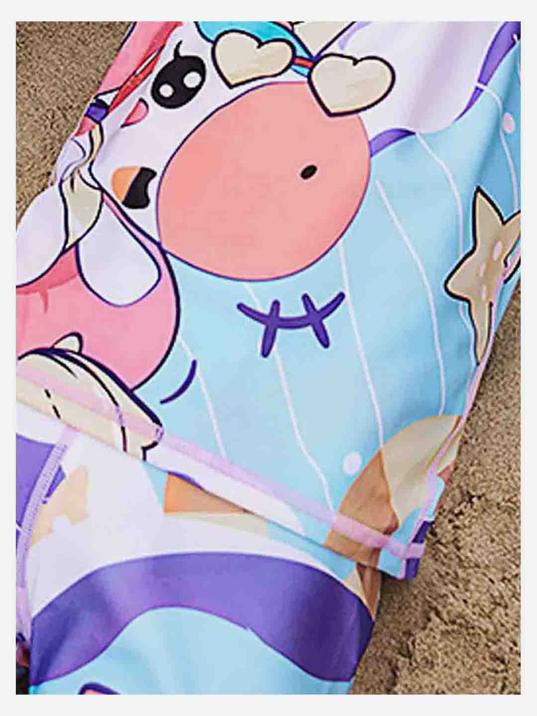 Pink Flamingo Unicorn Printed Kids Knee Length UPF 50+ Swimwear With Free Washbag
