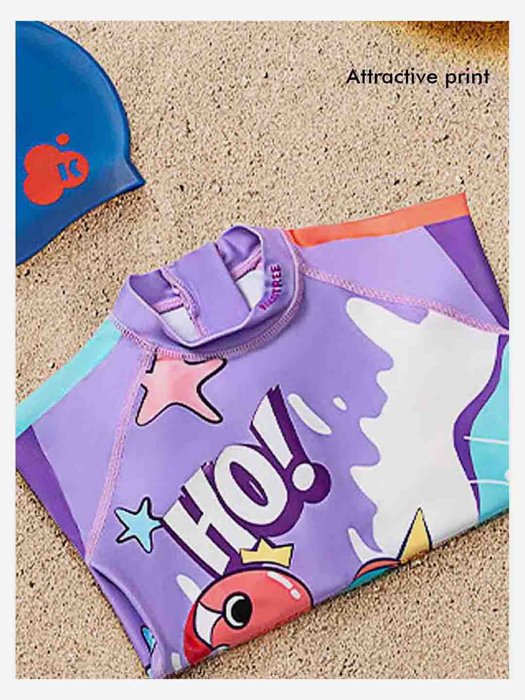 Pink Flamingo Unicorn Printed Kids Knee Length UPF 50+ Swimwear With Free Washbag