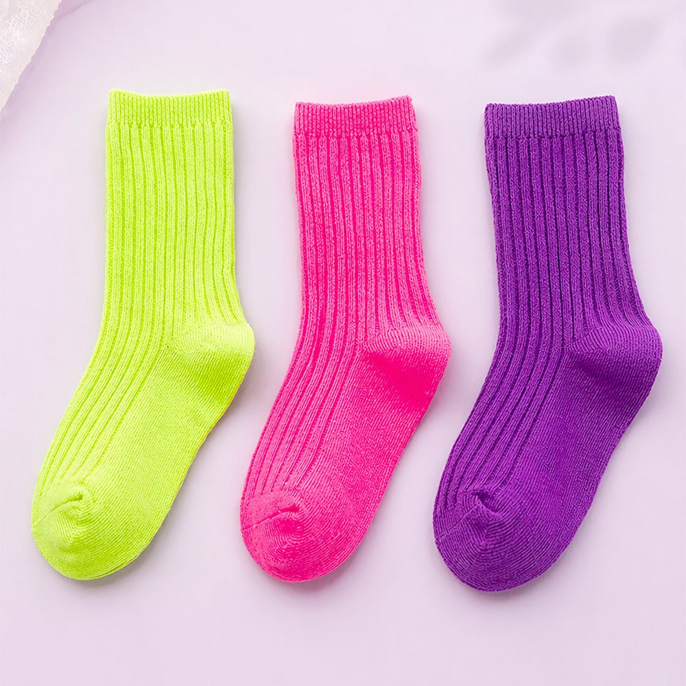 Little Surprise Box Fluorescent Green Violet Pink Socks Set For Kids