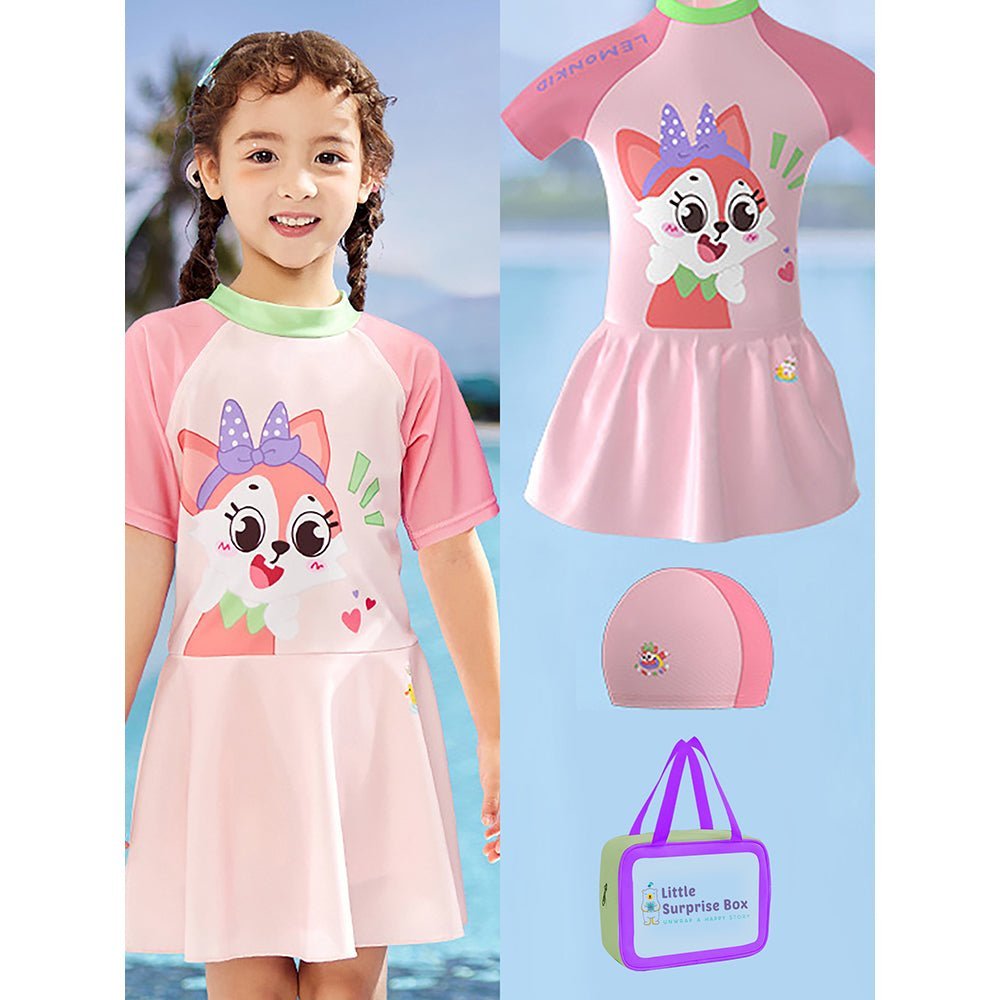 Foxy Print Girls Frock Style Polyester Spandex Swimwear