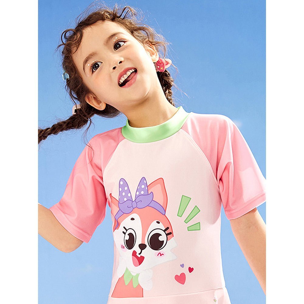 Foxy Print Girls Frock Style Polyester Spandex Swimwear