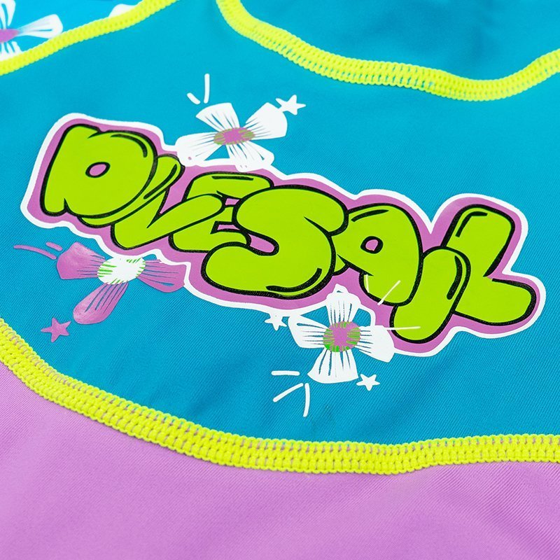 Purple Floral Printed Kids Full Length Swimsuit With Free Washbag