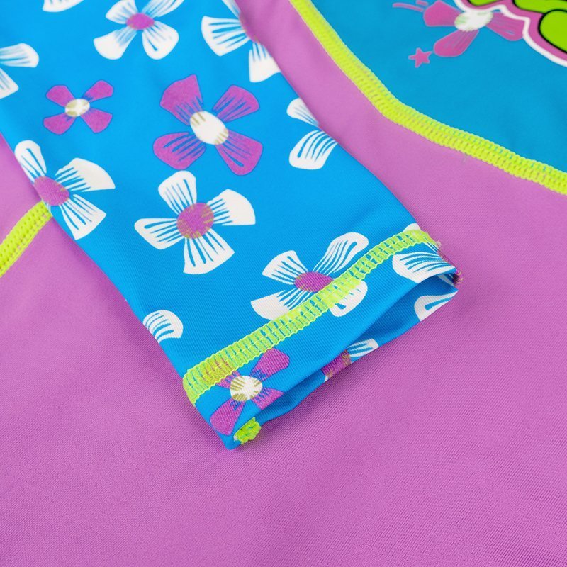 Purple Floral Printed Kids Full Length Swimsuit With Free Washbag
