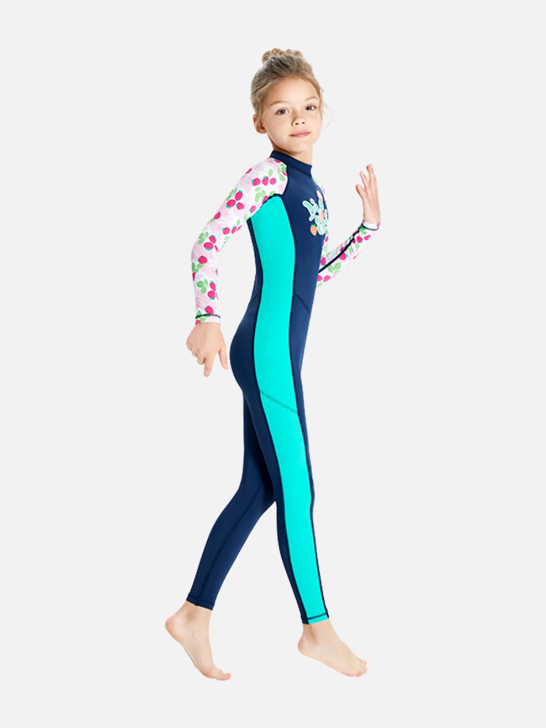 Navy Strawberry Printed Kids Full Length UPF 50+ Swimwear With Free Washbag